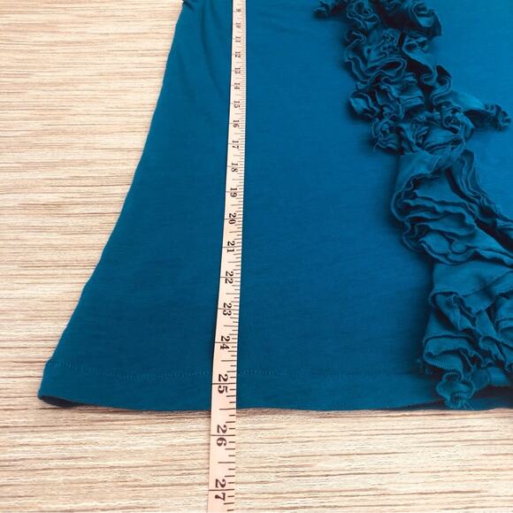 Ann Taylor Loft Teal Blue Textured Ruffled Front Tank Top Wide Scoop Neck - Picture 7 of 16